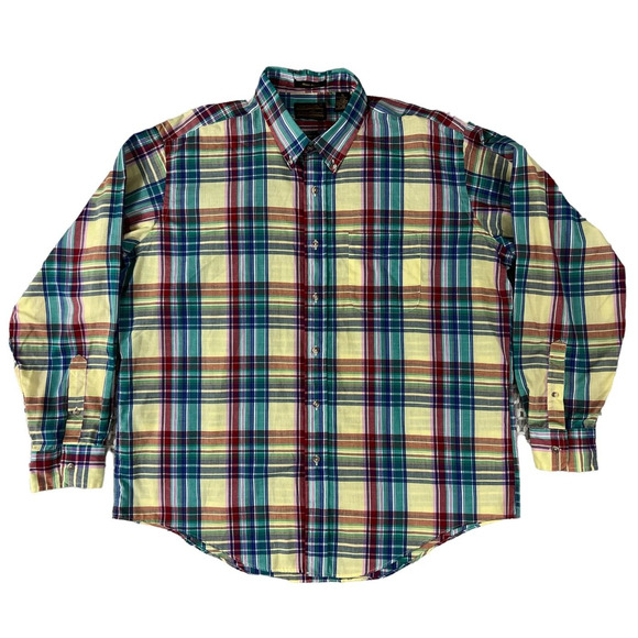 Eddie‎ Bauer Men Marin Poplin Button Down Yellow Plaid Long Sleeve Size XL - Picture 1 of 6